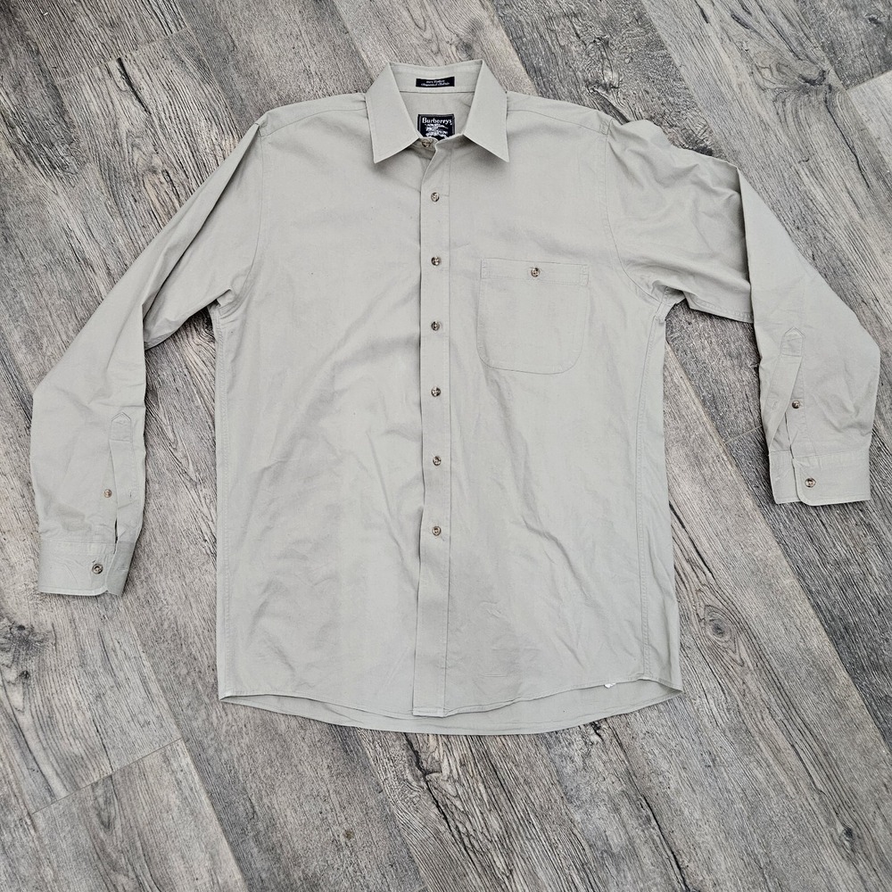 Vintage Burberry Solid Gray Long Sleeve Button Down Dress Shirt Size M Medium